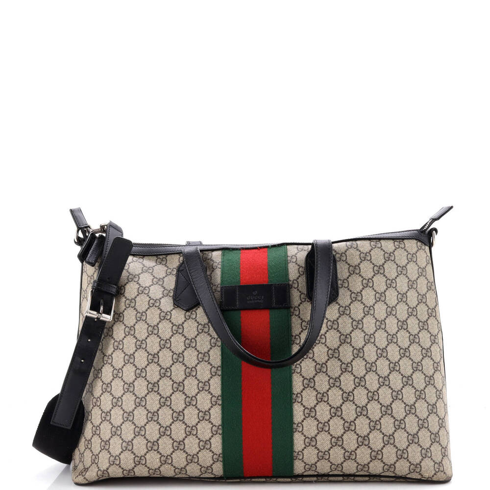 Gucci Medium Web Duffle Bag GG Coated Canvas